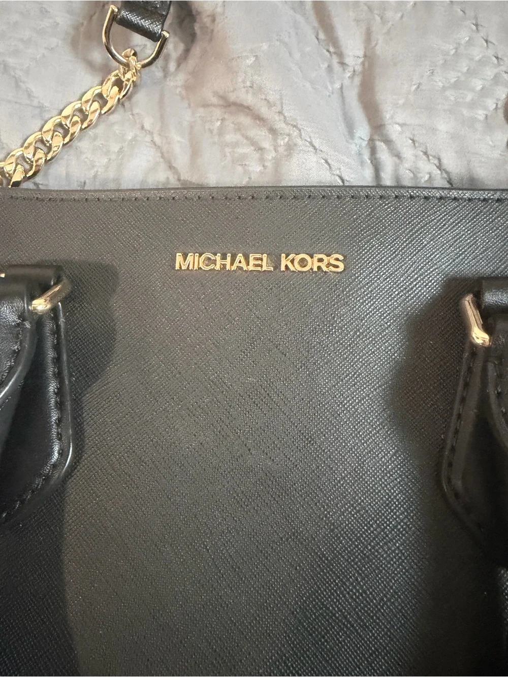 Michael Kors Black Leather Satchel with Gold Hardware